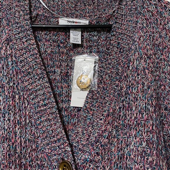 NWT - Style & Co. long sleeve multicolored button-down sweater coat, size XL - Picture 2 of 12